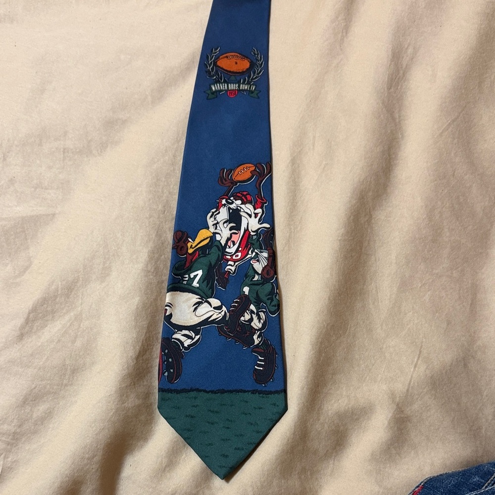 Warner Bros. Blue Cartoon Football Tie